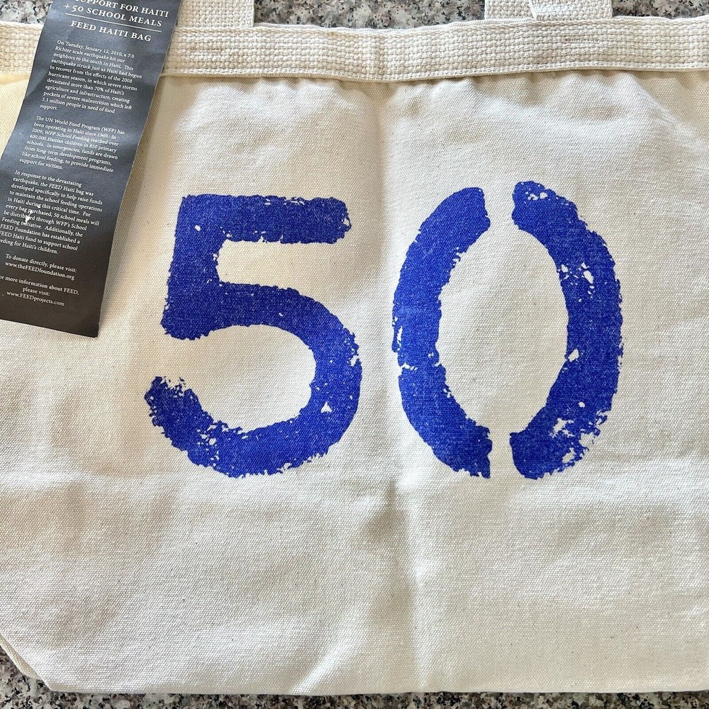 FEED Haiti Feed Projects Organic Cotton Canvas Market Tote Bag 50 Meals Provided - Picture 5 of 13